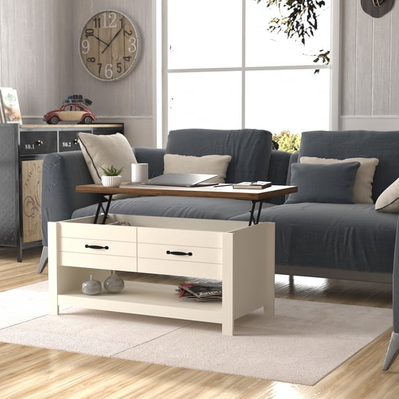 Hillsdale Lancaster Farmhouse Wood Lift Top Coffee Table, Ivory/Oak