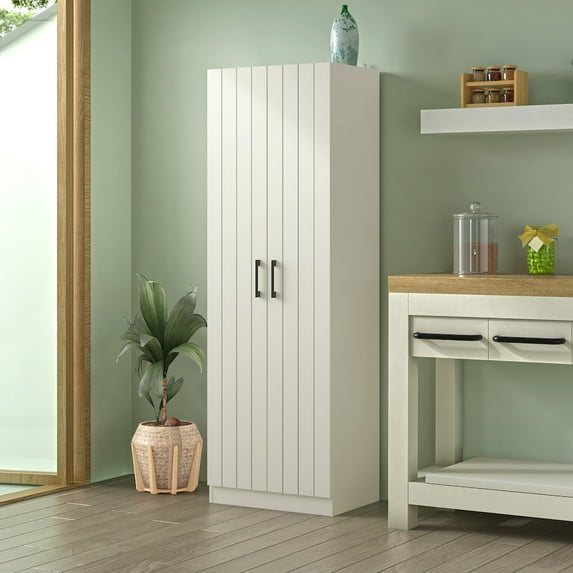 Woven Paths Lancaster Wood Kitchen Pantry with 2 Doors and 4 Shelves, Ivory