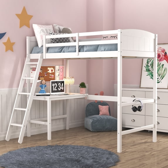 Living Essentials by Hillsdale Alexis Wood Arch Twin Jr. Loft Bed with Desk, White