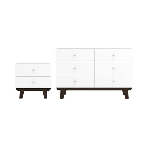 Hillsdale Living Essentials Hillsdale Kincaid Wood 6 Drawer Dresser and 2 Drawer Nightstand, Matte White