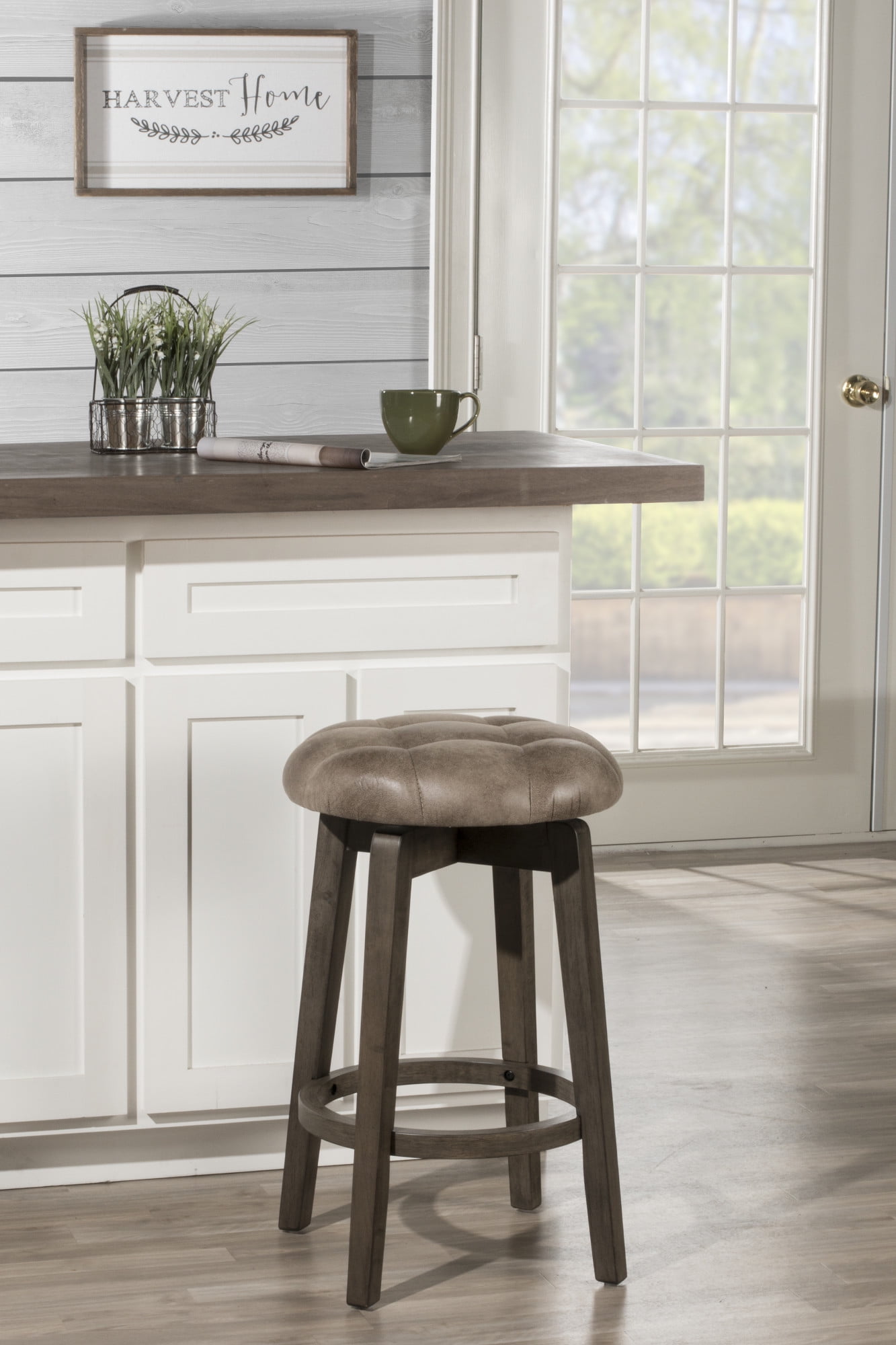 Odette Rustic Gray Backless Swivel Wood Counter Stool