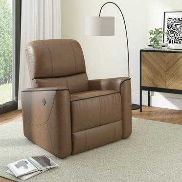 Hillsdale Provenza Faux Leather Power Recliner with USB Port, Saddle Brown