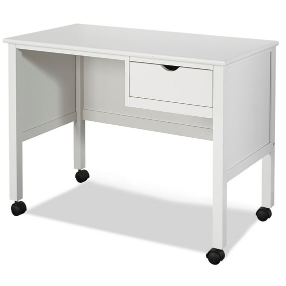 Hillsdale Schoolhouse Contemporary Wood Desk with Rolling Casters in White