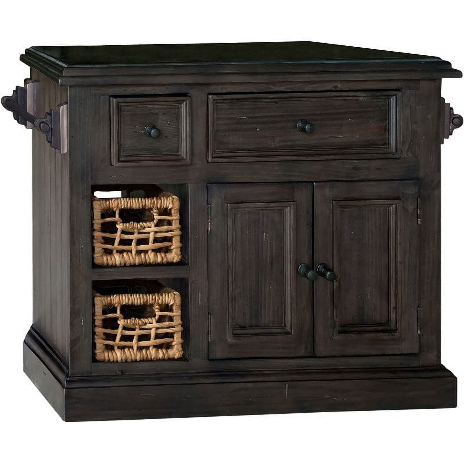 Weathered Gray Pine Kitchen Island with Granite Top