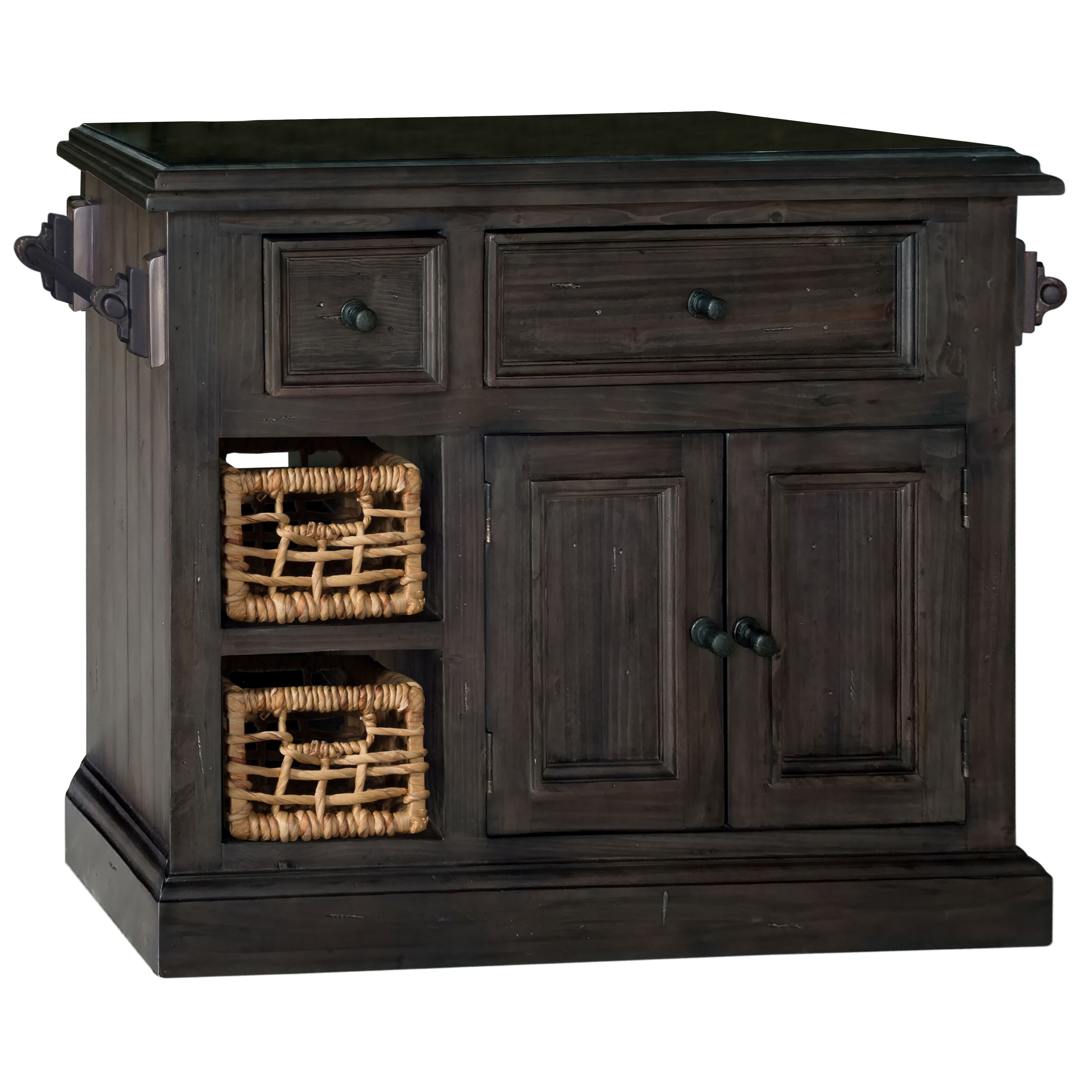 Weathered Gray Pine Kitchen Island with Granite Top