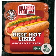 Hillshire Farm Beef Hot Smoked Sausage Links with Spicy Red Pepper, 12 oz, 6 Count