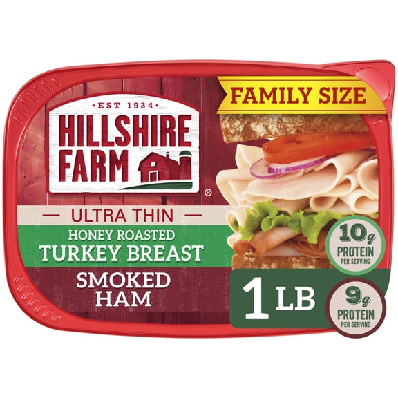 Hillshire Farm Sliced Honey Roasted Turkey Breast and Smoked Ham Deli Lunch Meat, 16 oz Plastic Tub