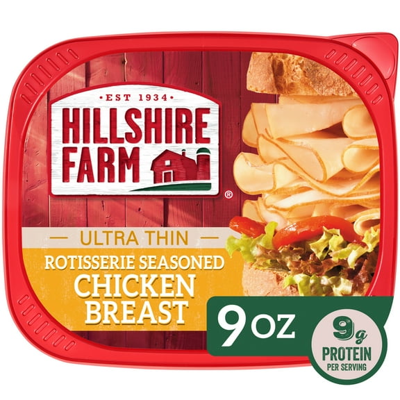 Hillshire Farm Ultra Thin Rotisserie Seasoned Chicken Breast Lunchmeat, 9 oz Plastic Tub, Refrigerated