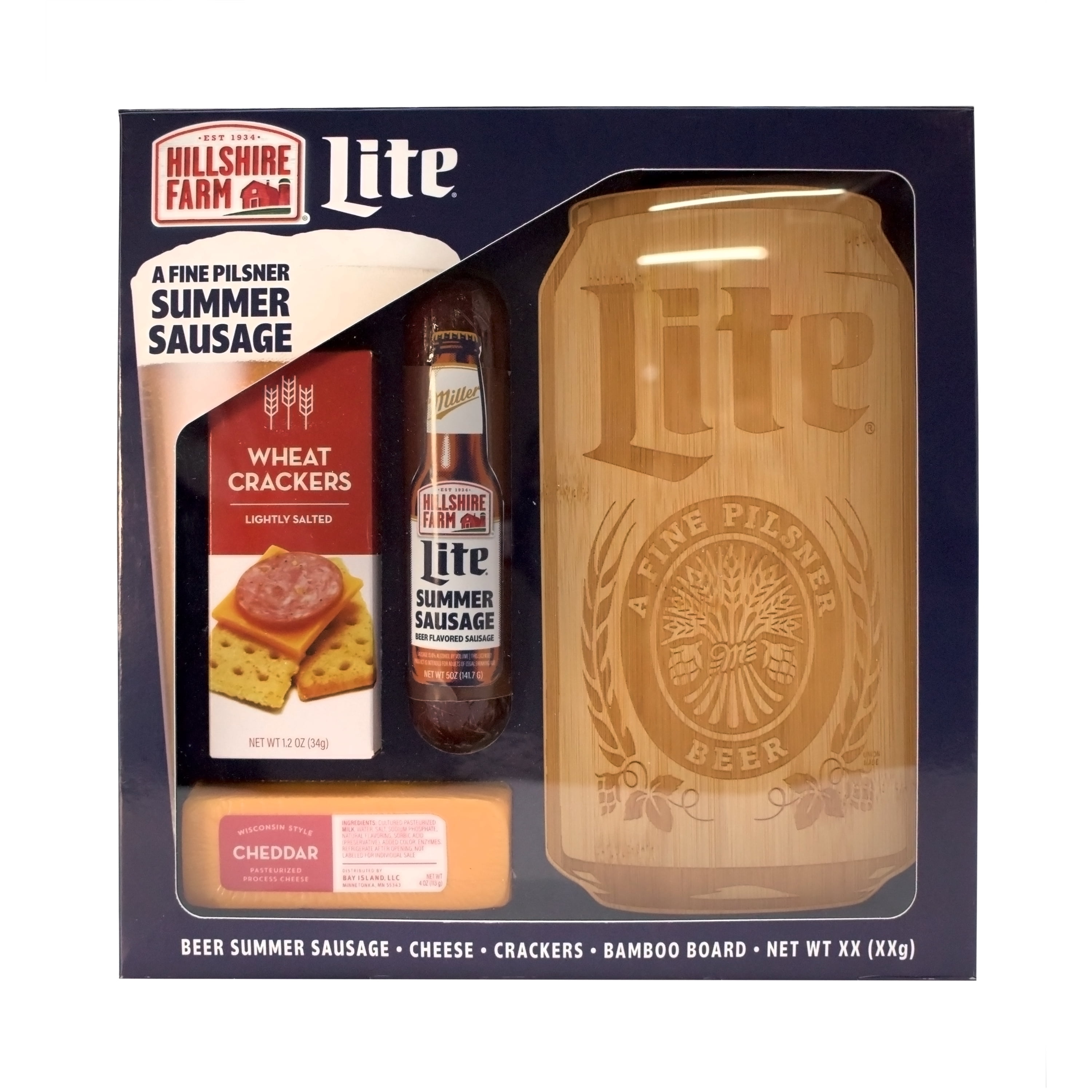 Hillshire Farm Miller Lite Summer Sausage Chub, Cheddar Cheese, Wheat Crackers and Cutting Board Gift Set, 10.2oz