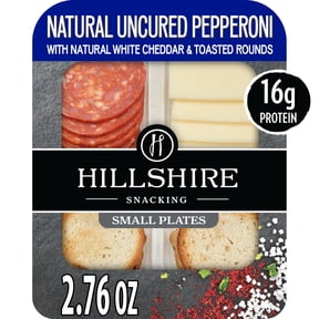 Hillshire Snacking Protein Small Plates, All Natural Uncured Pepperoni, Natural White Cheddar Cheese & Toasted Rounds Snack Pack, 2.76 oz (Refrigerated)