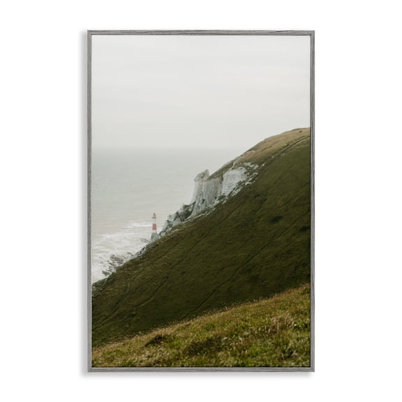 Stupell Industries Hillside Beachy Head Lighthouse Gray Framed Giclee Art, design by Jade Sharp Photo, 18 x 12