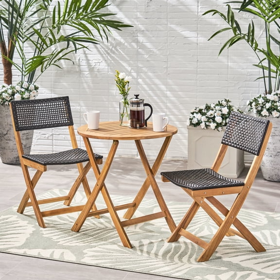 Hillside Bistro - 2 Chairs And 1 Table, Wood, Seats, Slatted Foldable For Easy Handling Outdoor Furniture + Round Enhances Patio Ambiance, No Assembly Required