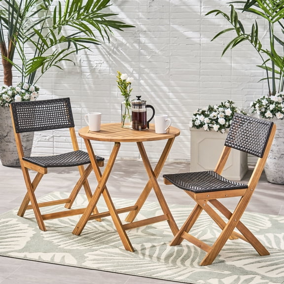 Hillside Bistro - 2 Chairs And 1 Table, Wood, Seats, Slatted Foldable Readily Available Outdoor & Crafted From Enhances Patio Decor