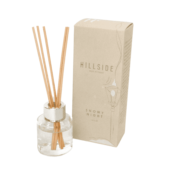 Hillside Candle Snowy Night Reed Diffuser - 90 Day Fragrance Dispensation, Non-Toxic, Sustainable Materials, Refillable Glass Jar - Fir Needle Scent Diffuser, Notes of Cedarwood & Berries (6.7 Fl Oz)