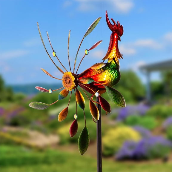 Hillside Pasture Wind Spinner, Metal Spinning Rooster, 63"H