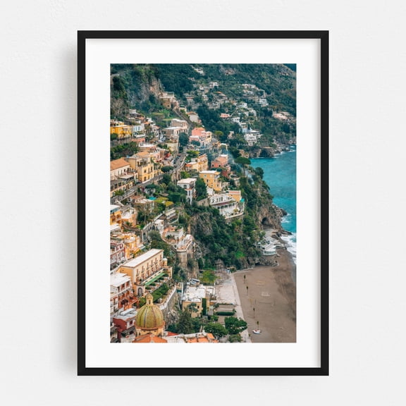 Hillside, Positano 02 - Positano Campania Italy Photography Coast Architecture Travel Poster Scenic Beach Ocean Landscape Black Framed Wall Art Print 5 x 7 inches