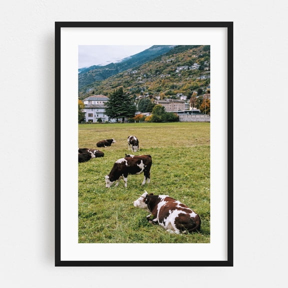Hillside Serenity - Aosta Aosta Valley Italy Photography Pastoral Countryside Rural Farm Landscape Autumn Scenic Black Framed Wall Art Print 9 x 12 inches