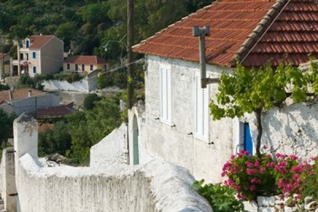 Hillside Vacation Villa Detail Assos Kefalonia Ionian Islands Greece Canvas Art - Walter Bibikow DanitaDelimont (36 x 24)