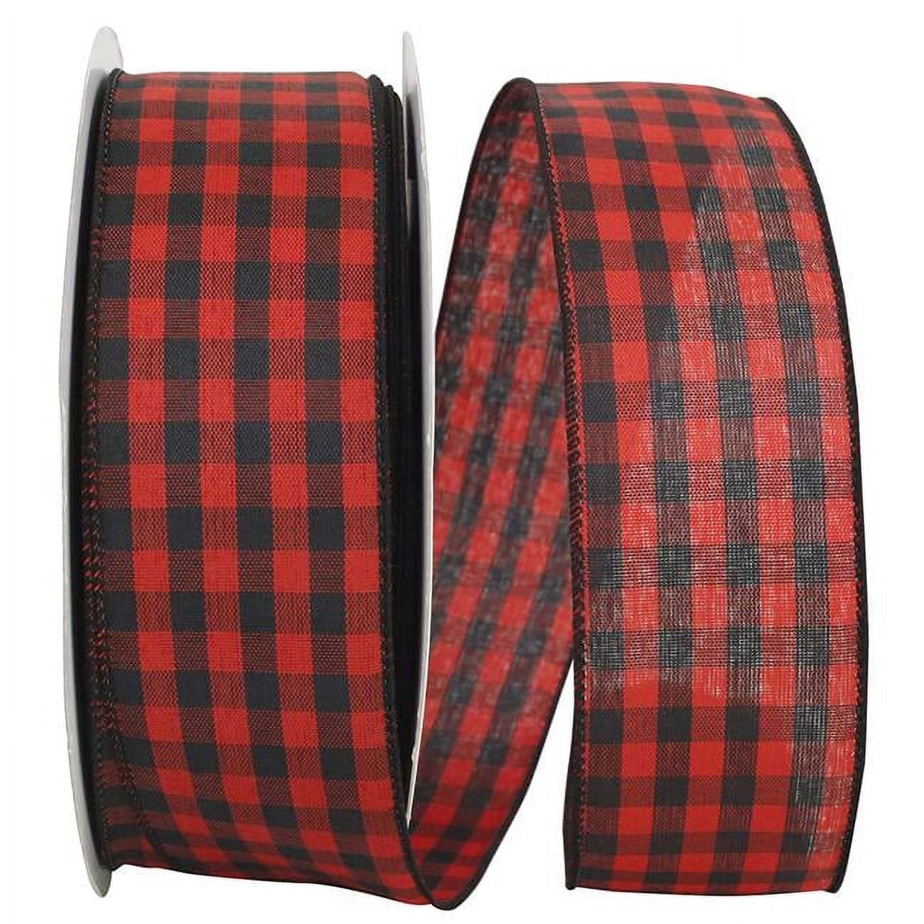 Hilltop Cabin Buffalo Check Value Wired Edge Ribbon - Black & Red - 2.5 ...