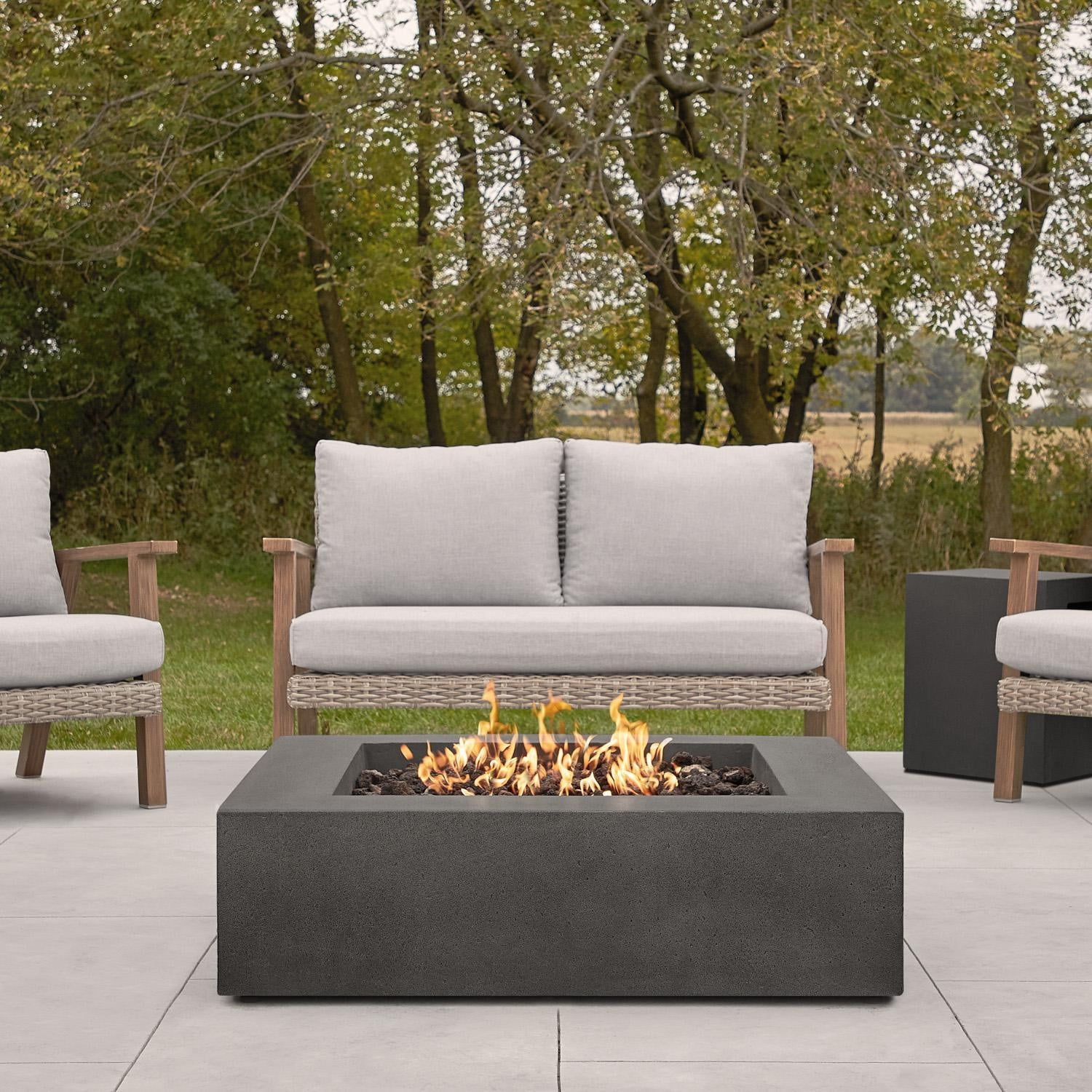 Hillview Bay 42 Inch Square GFRC Propane Fire Pit Table in Carbon by BBQGuys Signature