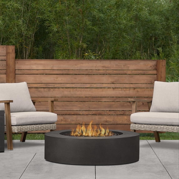Hillview Bay 43 Inch Round GFRC Propane Fire Pit Table in Carbon by BBQGuys Signature