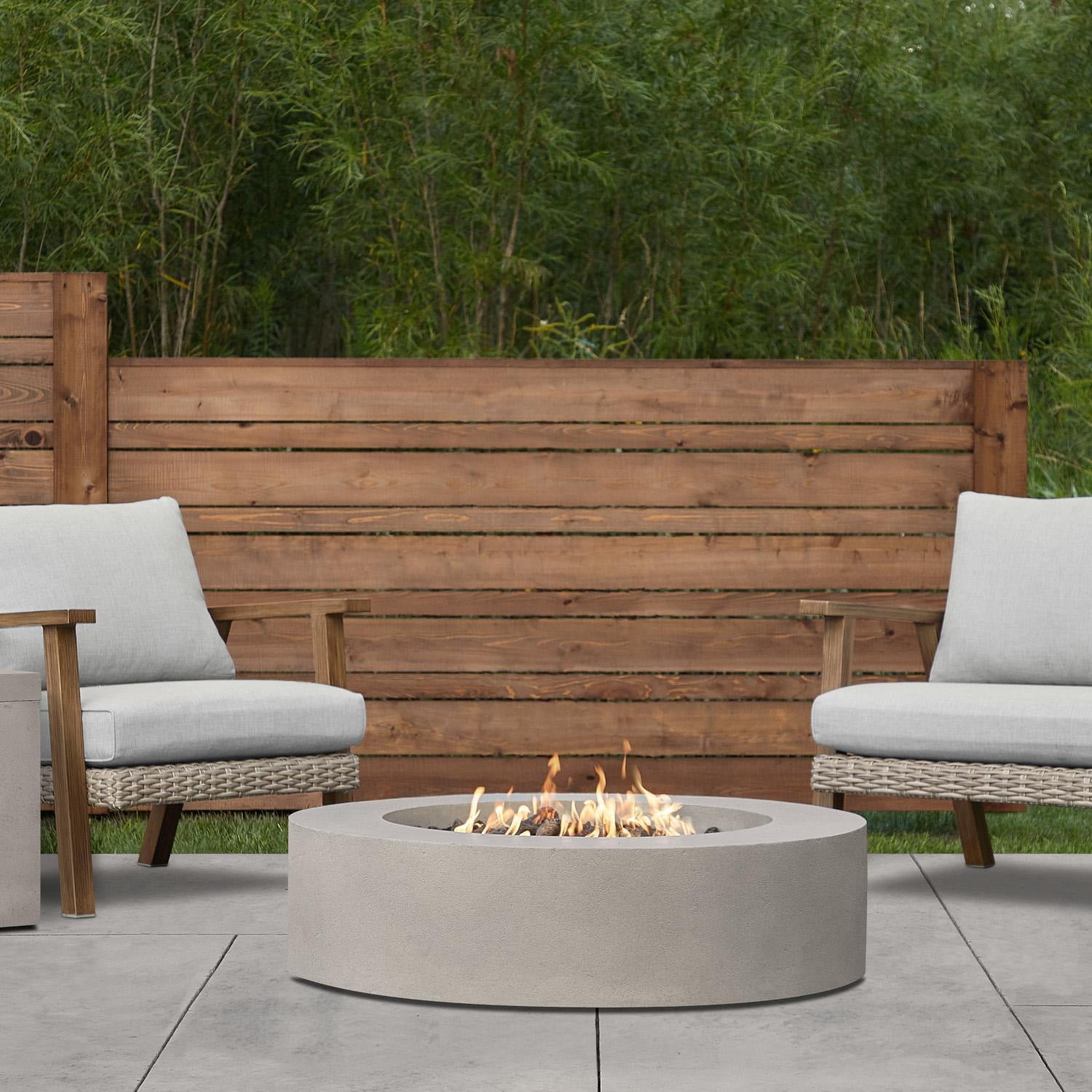 Hillview Bay 43 Inch Round GFRC Propane Fire Pit Table in Flint by BBQGuys Signature