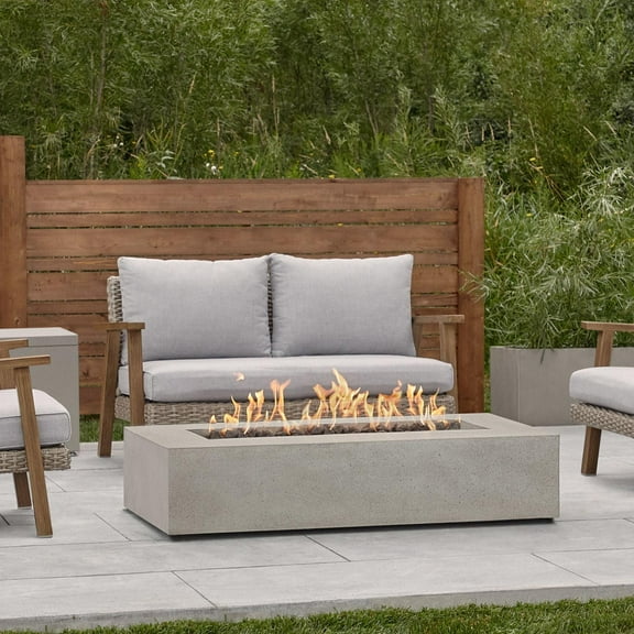 Hillview Bay 56 Inch Rectangular GFRC Propane Fire Pit Table in Flint by BBQGuys Signature