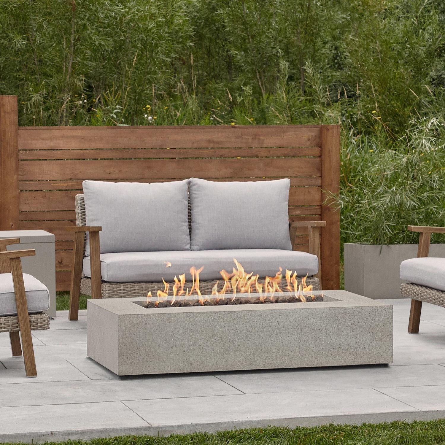Gray Rectangular Glass Fiber Reinforced Concrete Gas Fire Pit Table