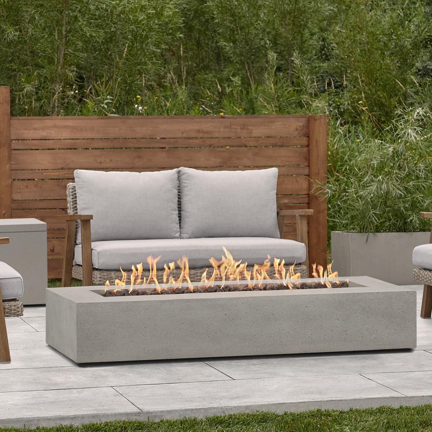 Gray Glass Fiber Reinforced Concrete Long Rectangle Fire Pit Table