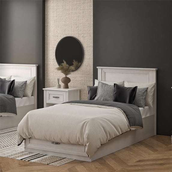 Hillview Twin Platform Bed with Storage Drawer, Ivory Oak