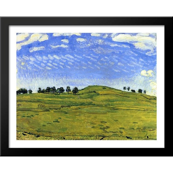 Hilly Landscape with Ravens, in the Bernese Oberland 36x28 Large Black Wood Framed Print Art by Ferdinand Hodler