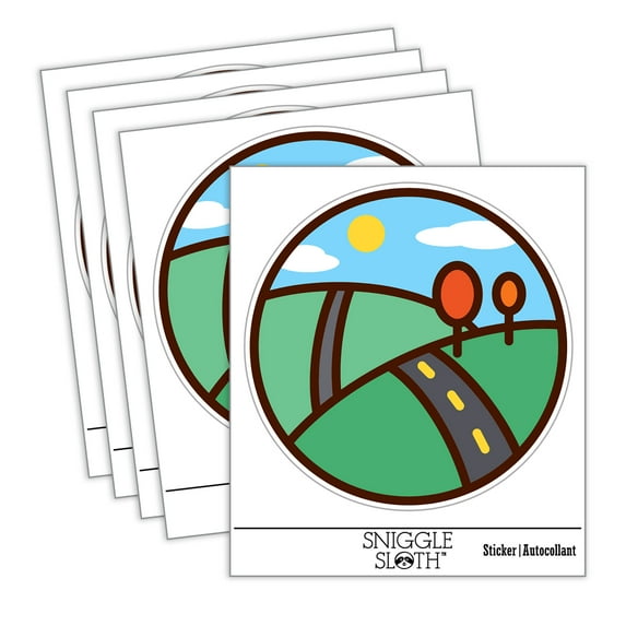 Hilly Roadscape Car Window Bumper Water Bottle Phone Tablet Laptop Waterproof Vinyl Decal Sticker Set 5-Pack - Gloss Finish - 3.0"