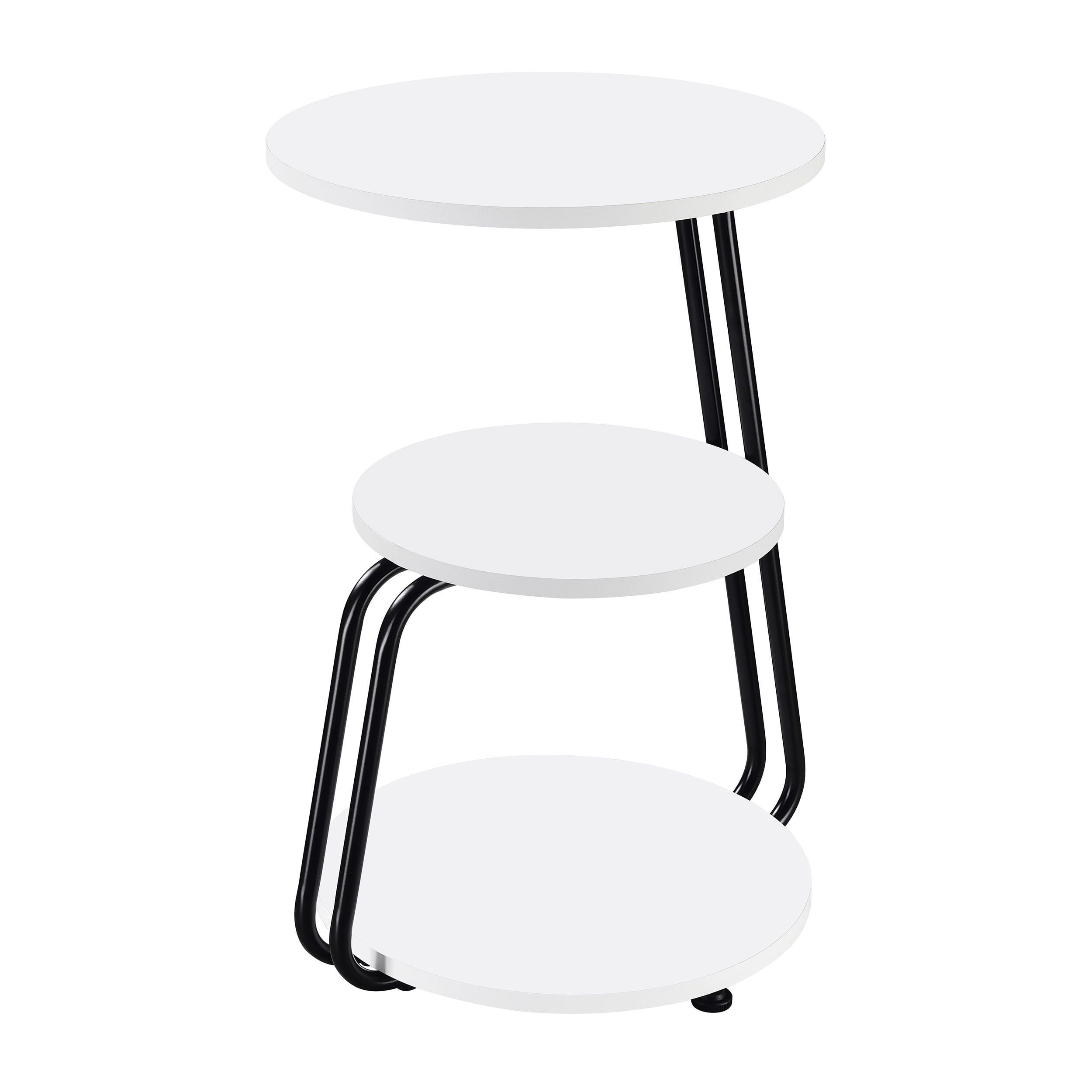 White and Black 3-Tier Round Wood and Metal Side Table