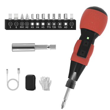 Hillyfe Electric Cordless Screwdriver, 3.7V Rechargeable Lithium-ion Battery with LED Light, Small Screwdriver with 13pcs Bits, Red