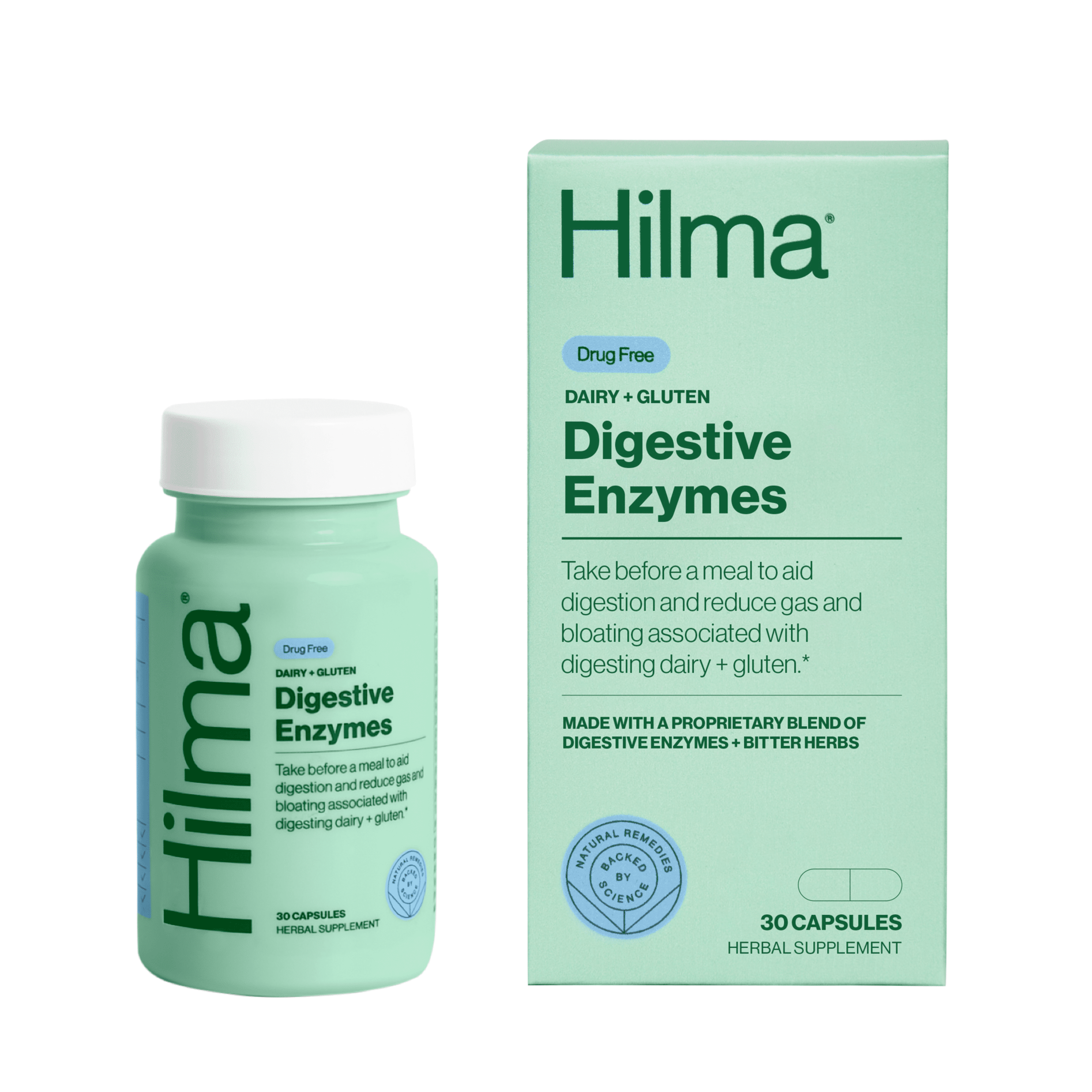 Hilma Dairy and Gluten Digestive Enzymes Herbal Supplement Vegan Capsules Doctor Formulated, Unisex, 30 Count