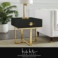 thumbnail image 1 of Hilo Black Gold Side Table - 1 Drawer, Hight Gloss Lacquer Finish, Polished Stainless Steel Base, 1 of 10