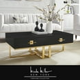 thumbnail image 1 of Hilo Coffee Table - 2 Drawers, Hight Gloss Lacquer Finish, Polished Stainless Steel Base, Black/Gold, 1 of 10