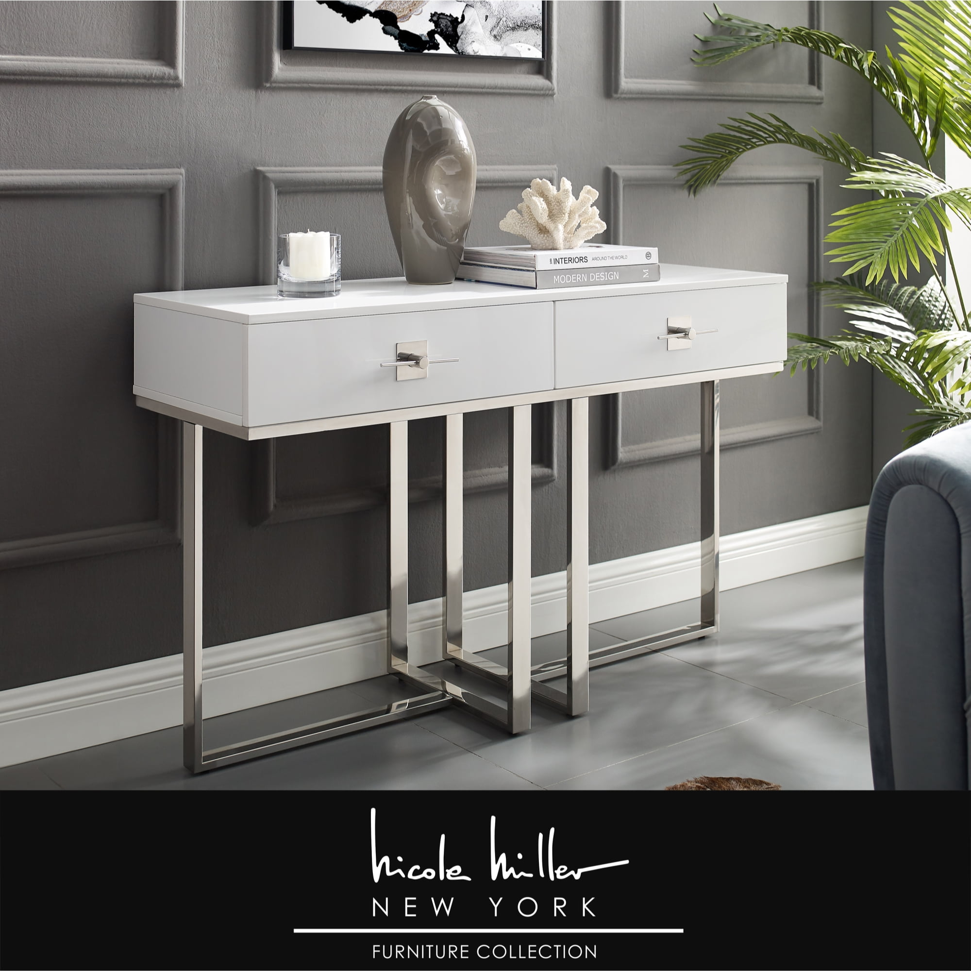 Hilo Console Table 2 Drawers Hight Gloss Lacquer Finish
