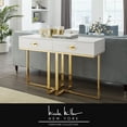 thumbnail image 1 of Hilo Console Table - 2 Drawers, Hight Gloss Lacquer Finish, Polished Stainless Steel Base, White/Gold, 1 of 10