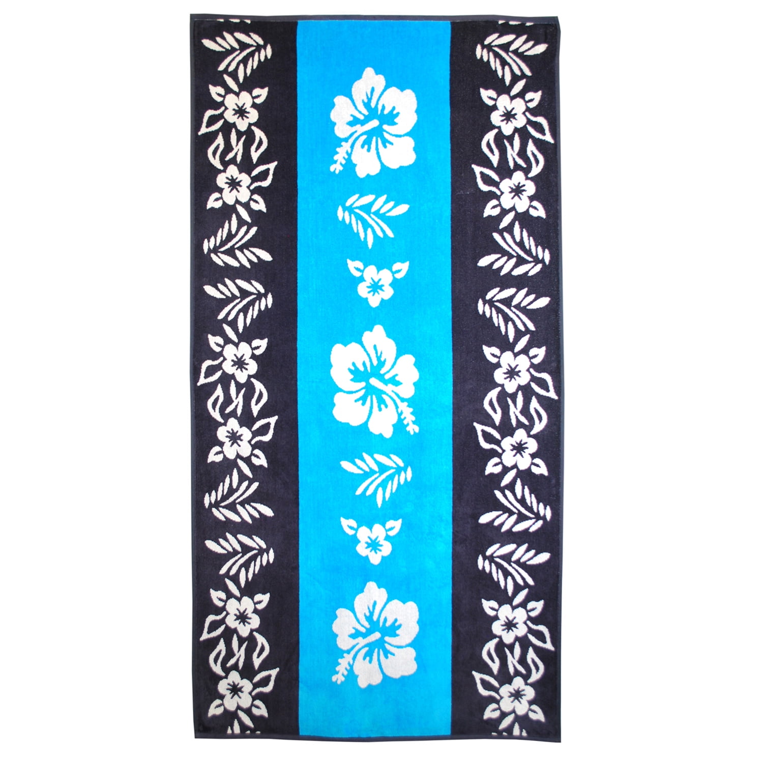Hibiscus Floral Oversized Blue and Navy Cotton Beach Towel