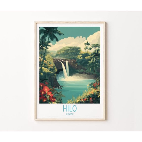 Hilo Hawaii Tropical Jungle Waterfall Scene Home Decor