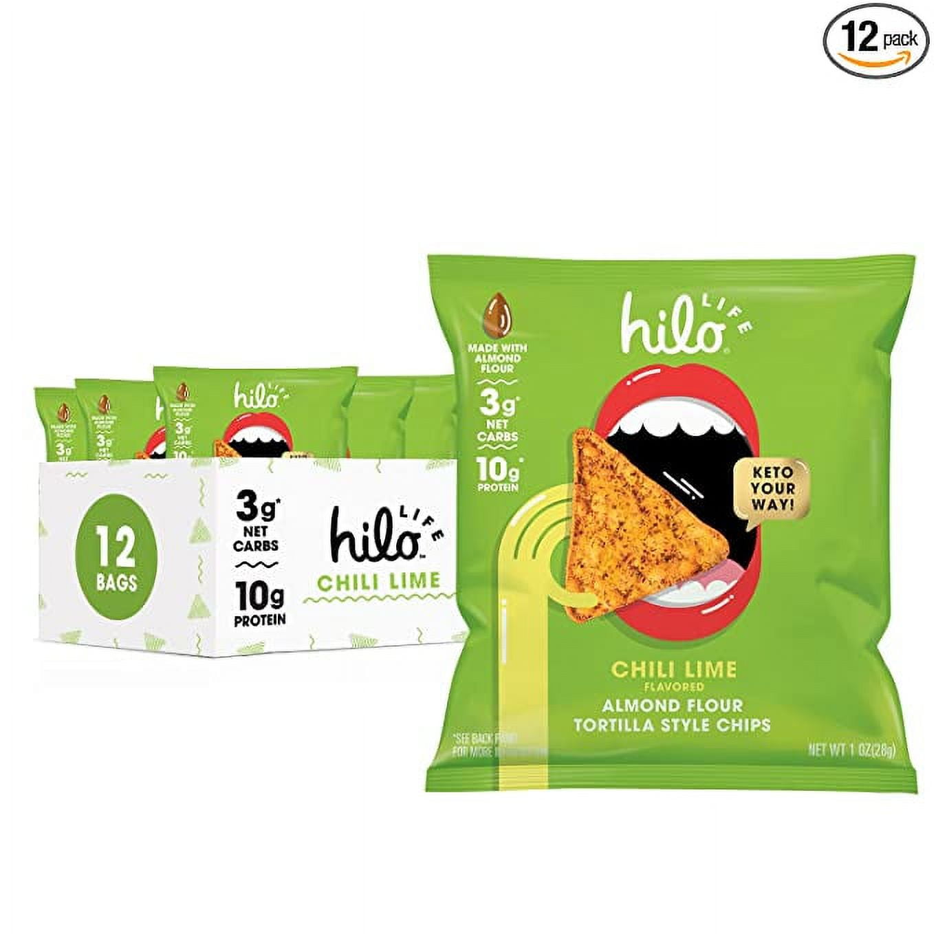 Hilo Life Low Carb Keto Friendly Tortilla Chip Snack Bags, Chili Lime