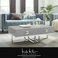 thumbnail image 1 of Hilo Light Grey Chrome Coffee Table - 2 Drawers, Hight Gloss Lacquer Finish, Polished Stainless Steel Base, 1 of 10