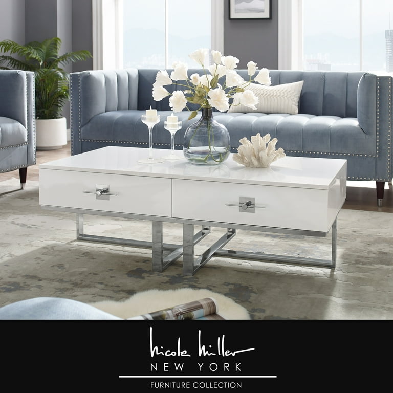 Hilo White Chrome Coffee Table Drawers, Hight Gloss Lacquer