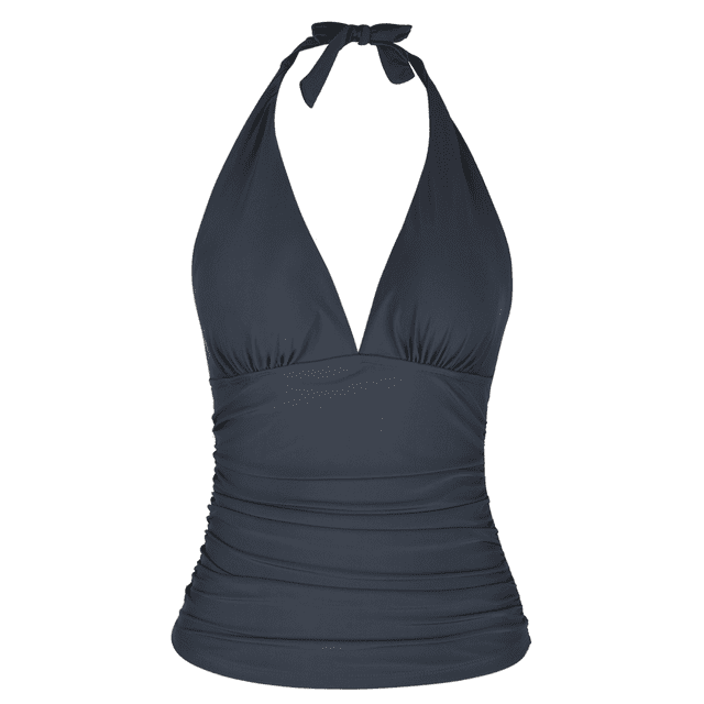 Hilor Halter Top Swimsuits for Women V Neck Bathing Suit Tops Shirred Tankini Top