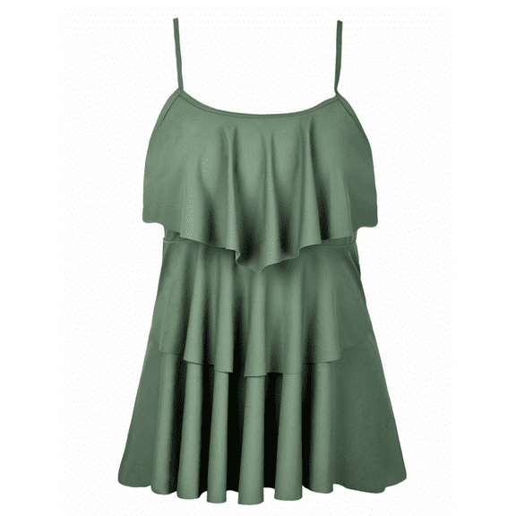 Hilor Women Tankini Tops Ruffled Flounce Tiered Bathing Suits Top