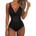 thumbnail image 1 of Hilor Women V Neck One Piece Swimsuit Tummy Control Shirred Swimwear Front Twist Bathing Suits, 1 of 11