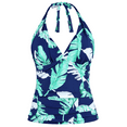 thumbnail image 1 of Hilor Women's Bathing Suit Plunging V Neck Halter Swim Tops Shirred Tummy Control Tankini Top, 1 of 6