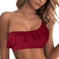 thumbnail image 1 of Hilor Women's Bikini Tops One Shoulder Ruffle Bathing Suit Top, 1 of 5