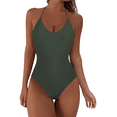 thumbnail image 1 of Hilor Women's Halter One Piece Swimsuit Lace Up Strappy Monokini Swimwear Low Back Slimming Bathing Suits, 1 of 7
